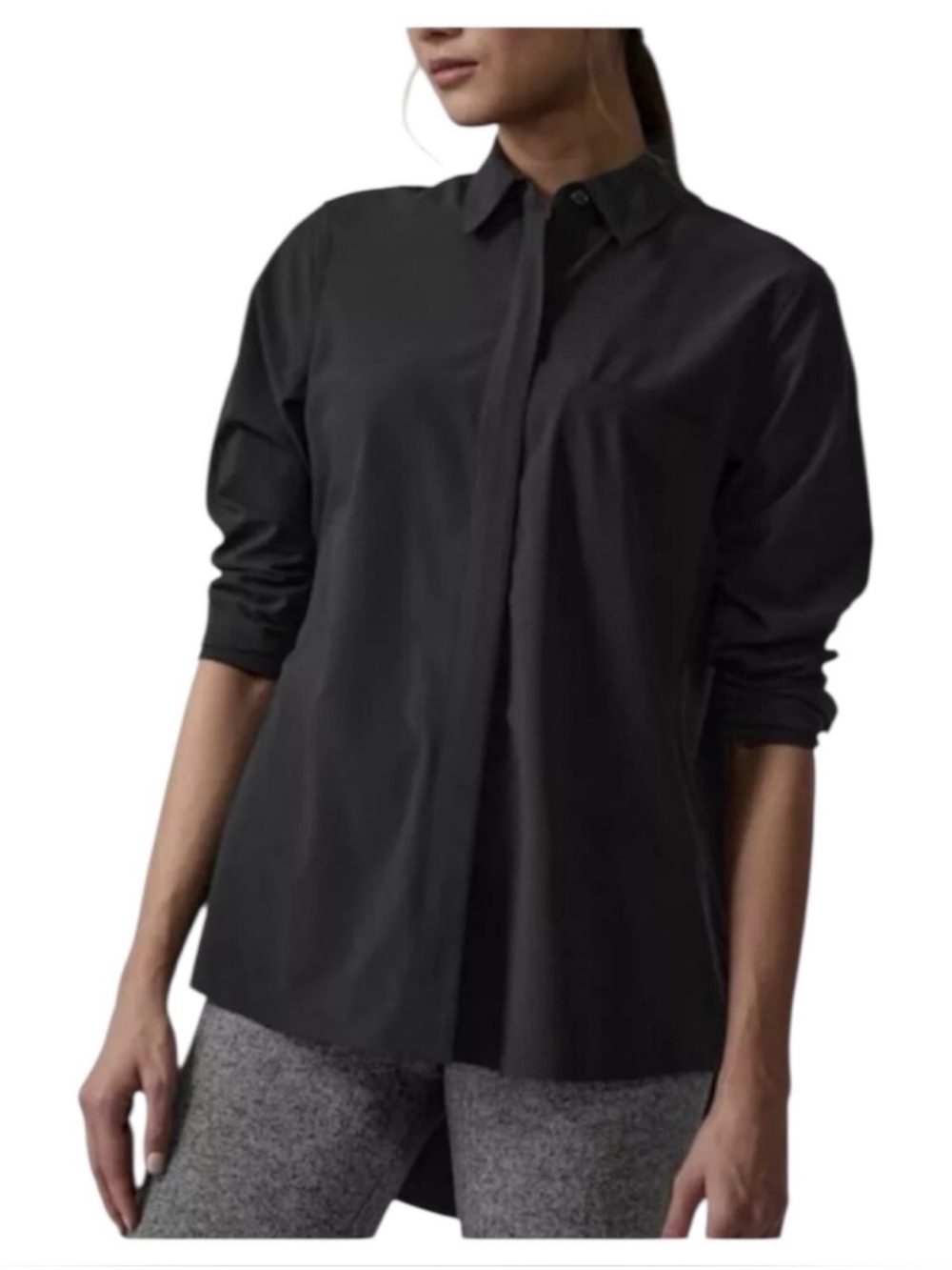 Athleta Women’s Urbanite Long Sleeve Buttondown Collared Top Black XSmall